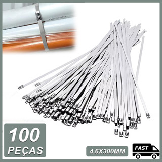 100 conjuntos de braçadeiras em forma de gato de aço inoxidável (comprimento 4.6X300mm), para fixação de bandas termodin em Oferta na Shopee