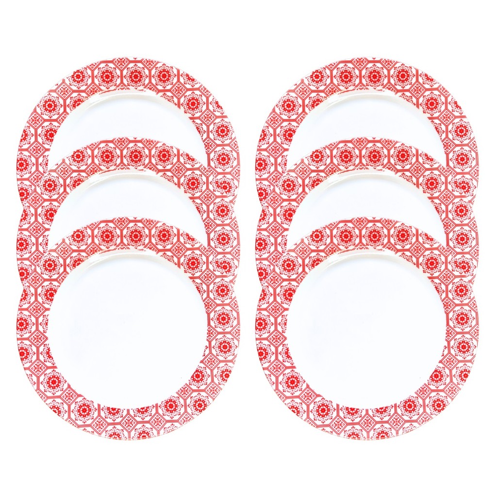 Kit 6 Prato Melamina 25cm Vermelho Buffet Raso