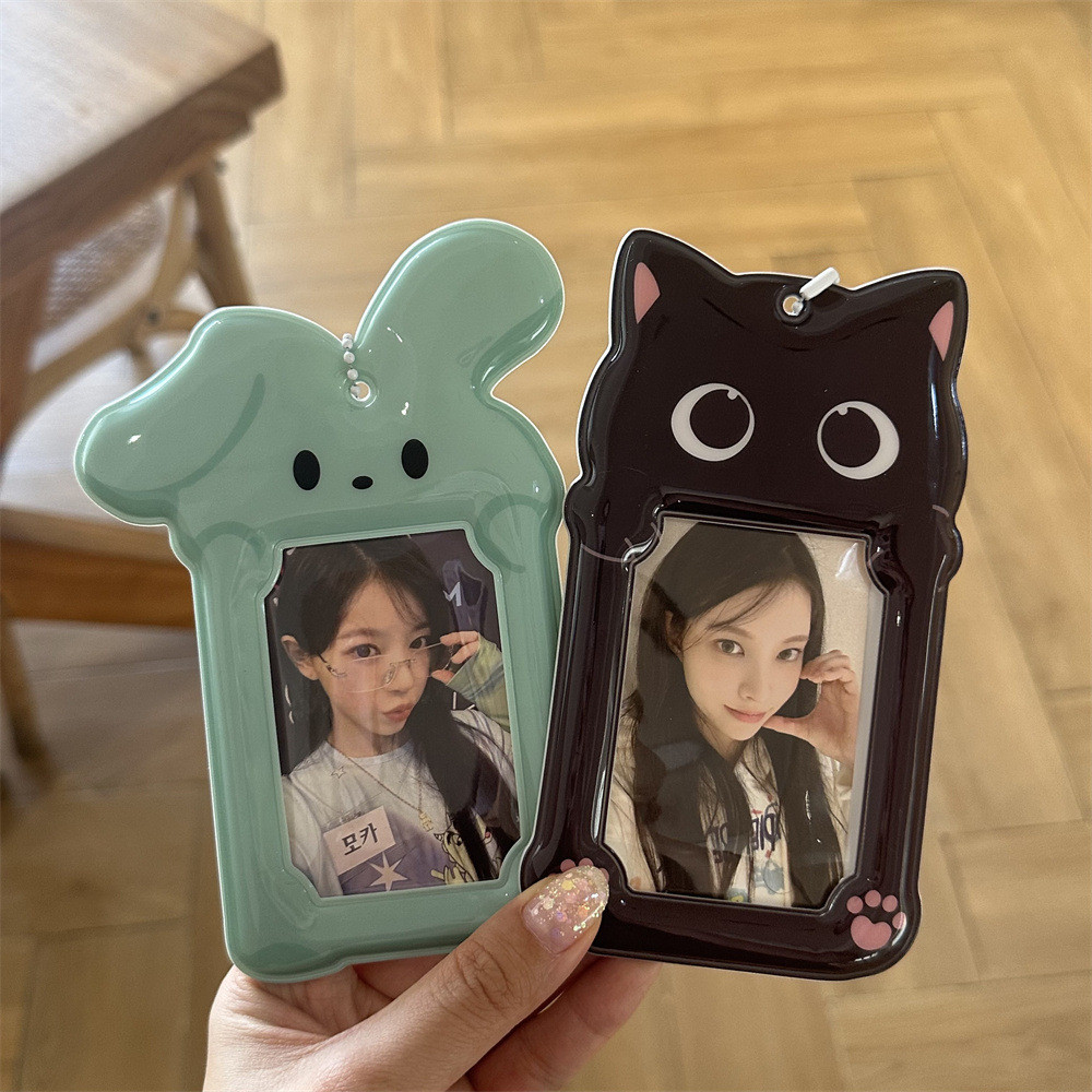 Bonito dos desenhos animados preto Catnip coelho 10cm titular do cartão Aidou pequeno cartão Polaroid cartão de comida C