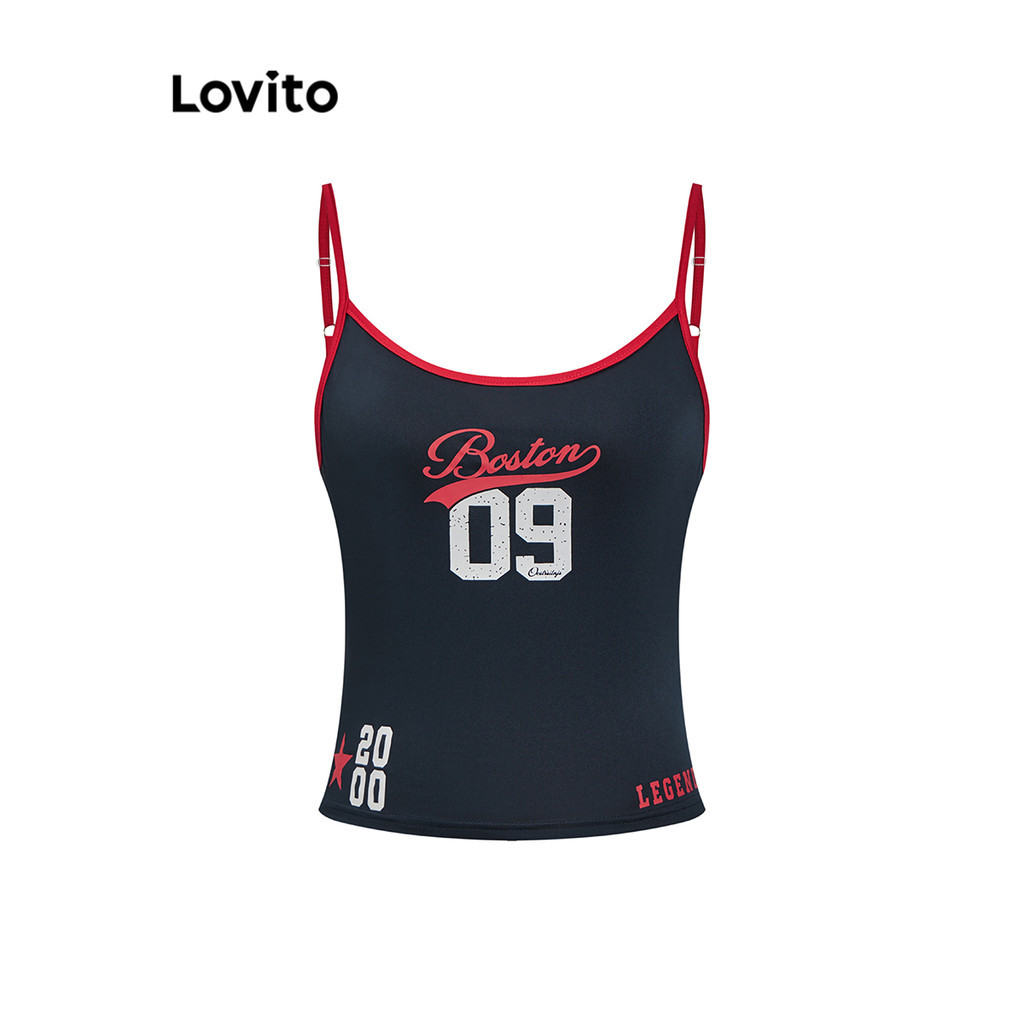 Lovito Regata Casual Com Estampa De Letras Para Mulheres L106AD405 - Women Clothes