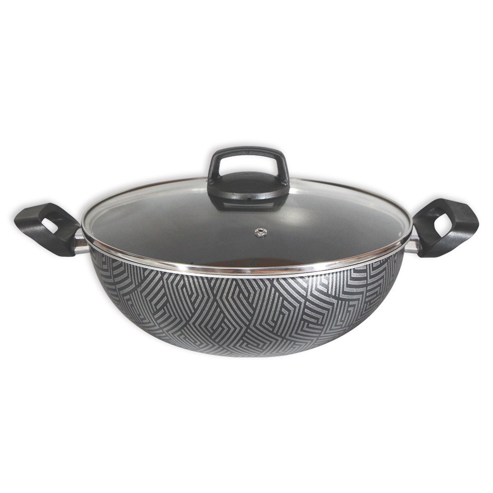 Panela Wok Antiaderente Estampado 5L Com Tampa de Vidro N28