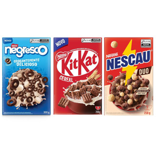 Kit com 3 Cereais Matinais: Negresco + Kit Kat + Nescau Duo em Oferta na Shopee