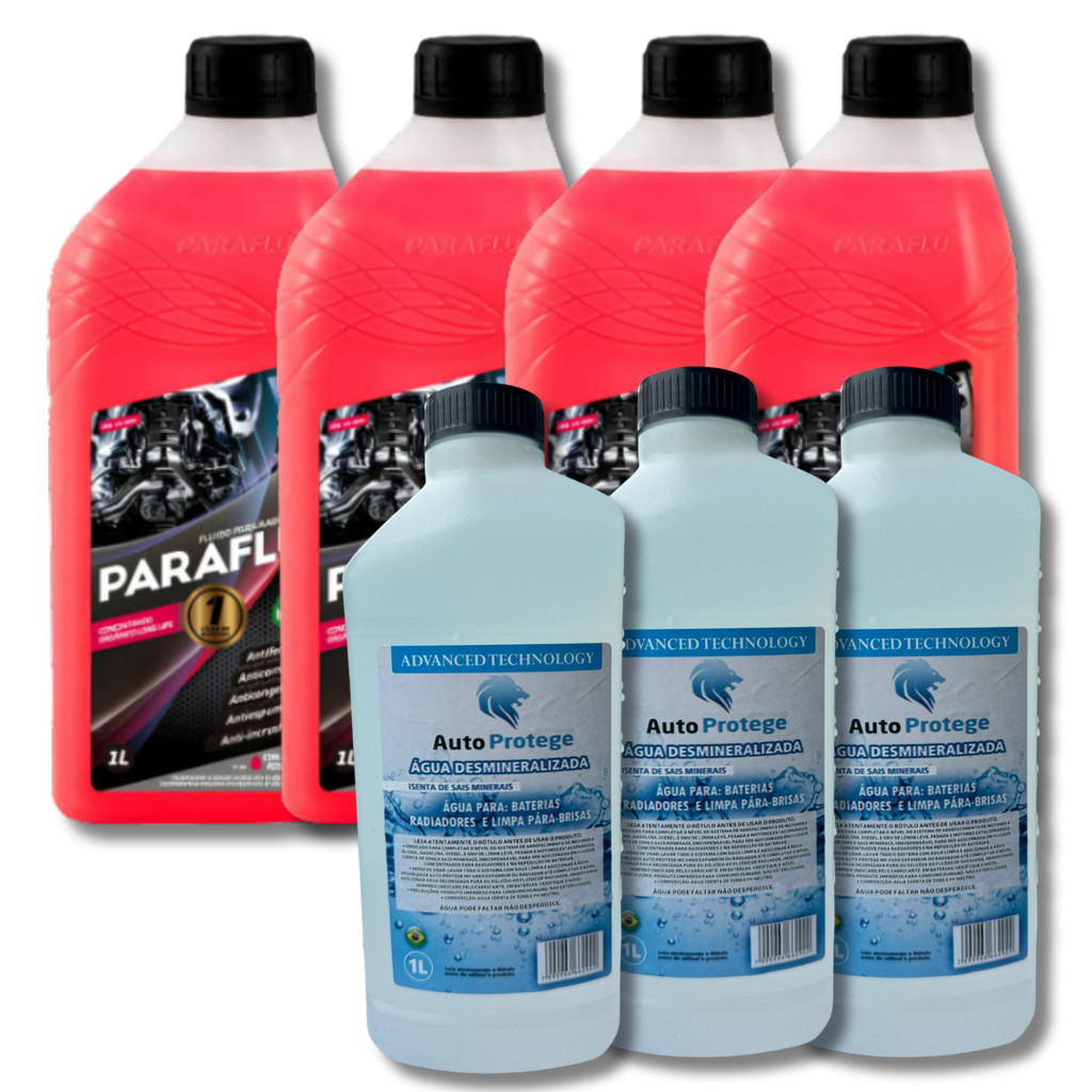 KIT 4 PARAFLU CONCENTRADO E 3 ÁGUAS DESMINERALIZADA