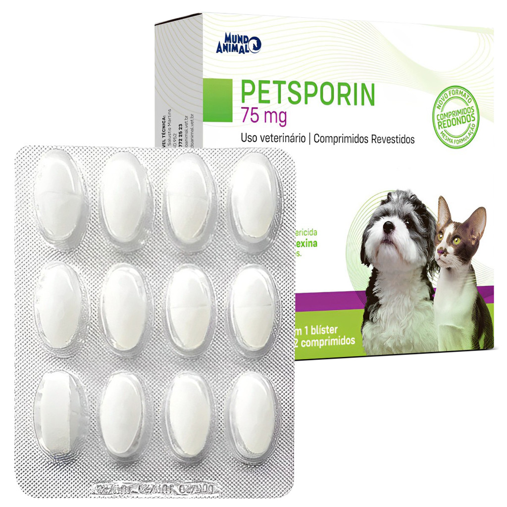 Petsporin 75mg Antibiótico Cães E Gatos Com 12 Comprimidos em Oferta na Shopee