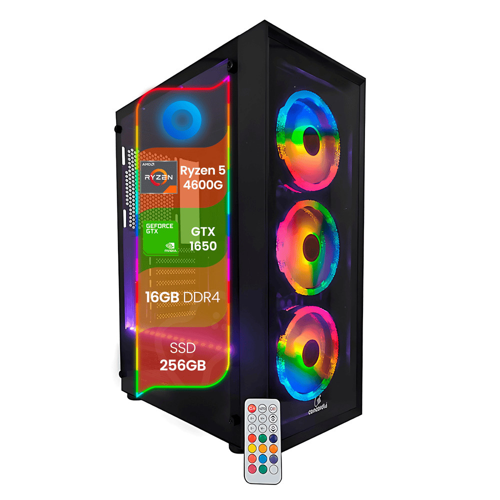 PC Gamer TOP Concórdia Processador Ryzen 5 4600G 16GB SSD 256GB Placa 1650 Fonte
