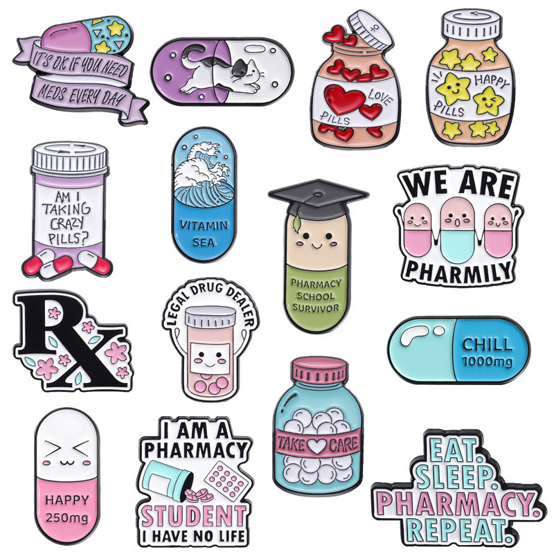 20 Estilos De Broche De Metal Com Pílula De Desenho Animado , Bolsa De Crachá , Alfinete Decorativo , Broches De Moda