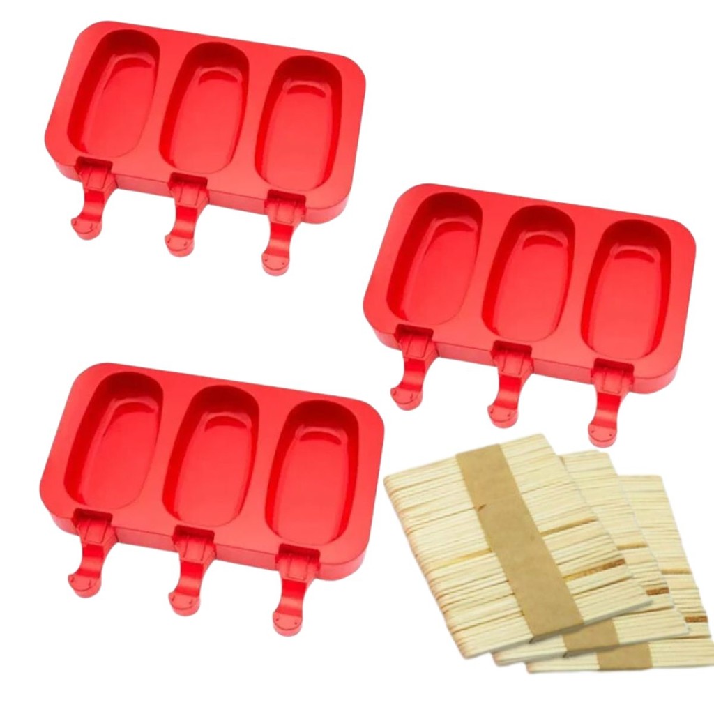 3 Formas de Silicone Molde para Fazer Picolé com 150 Palitos em Oferta na Shopee
