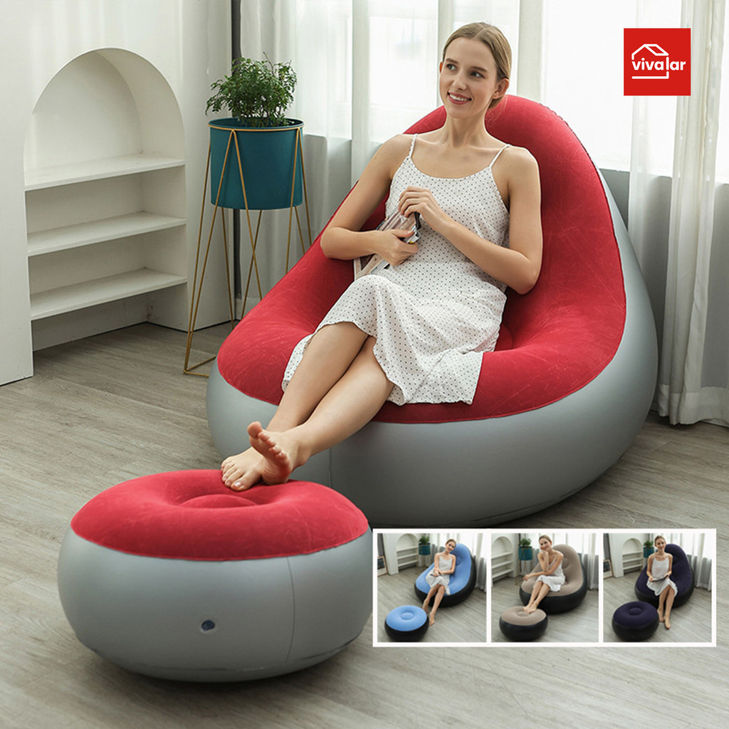 Descanso Preguiçoso Sofá Conjunto Poltrona e Puff Inflável Ultra Lounge Portátil