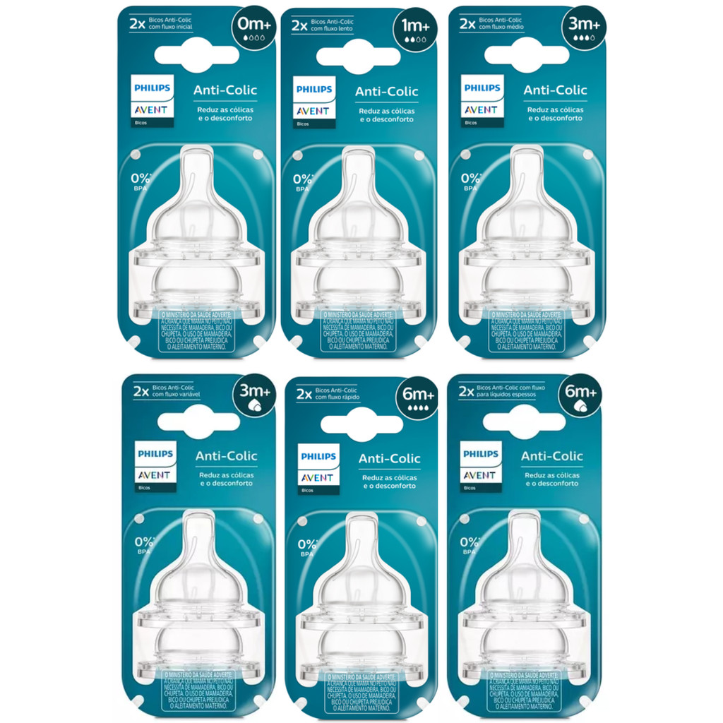 Bico Para Mamadeira Anticolic Classic Avent Philips Todos Tamanhos Numerações Embalagem Dupla