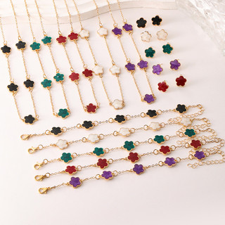 Lucky flor jóias conjunto, novo trevo colar pulseira brincos conjunto de 3 peças