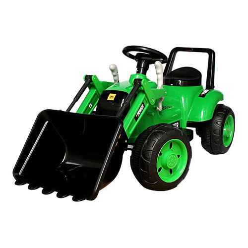 Trator Escavadeira Elétrico Bateria Recarregável 12V Infantil Verde - Tratorzinho Eletrico - Mini Veículo