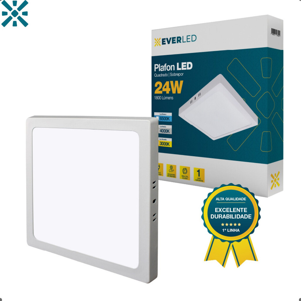 Painel Plafon Led 24w Sobrepor Quadrado Everled Branco Frio em Oferta na Shopee