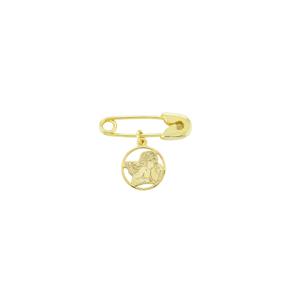 Alfinete Liso Com Anjo Da Guarda - Prata 925 Banhado a Ouro 18K