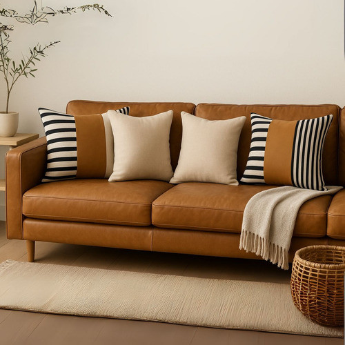 Kit 4 Capas Almofadas Linho Couro Sofisticadas Tendência Decoração Sala Sofá 45x45cm Caramelo Preto em Oferta na Shopee