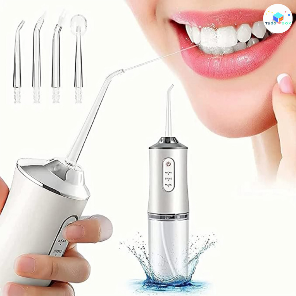 Irrigador Bucal USB Multifuncional 3 em 1 Jato Água Fio Dental Limpador Dentes
