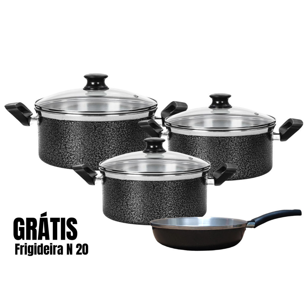 Kit Jogo de Panelas 4 peças Alumínio Tampa de Vidro com Frigideira em Oferta na Shopee