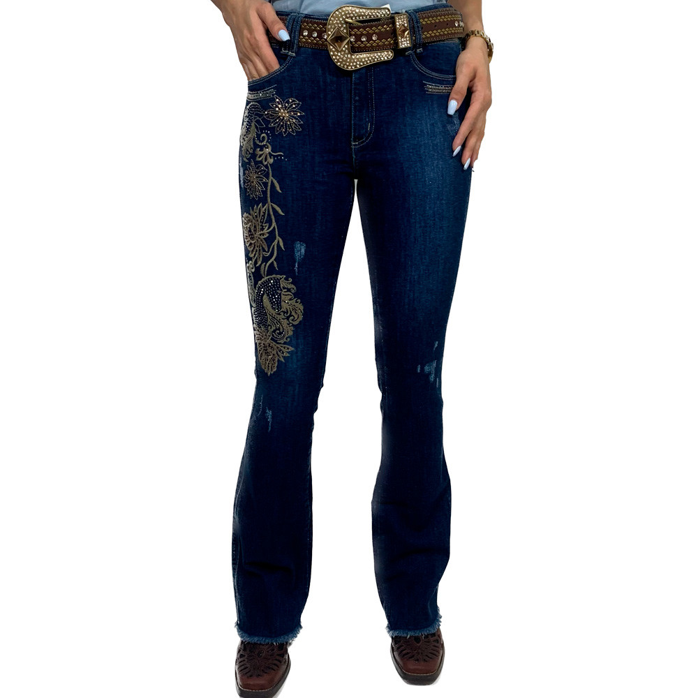 Calca Country Feminina Bordada Com Strass Minuty