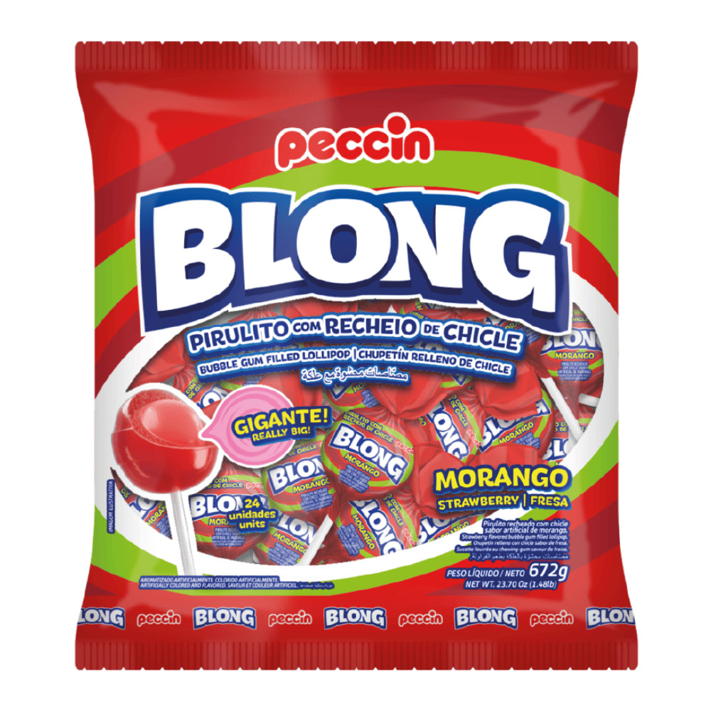 Pacote Pirulito Blong  Com Recheio de Chicle  Sabor Morango 672g em Oferta na Shopee