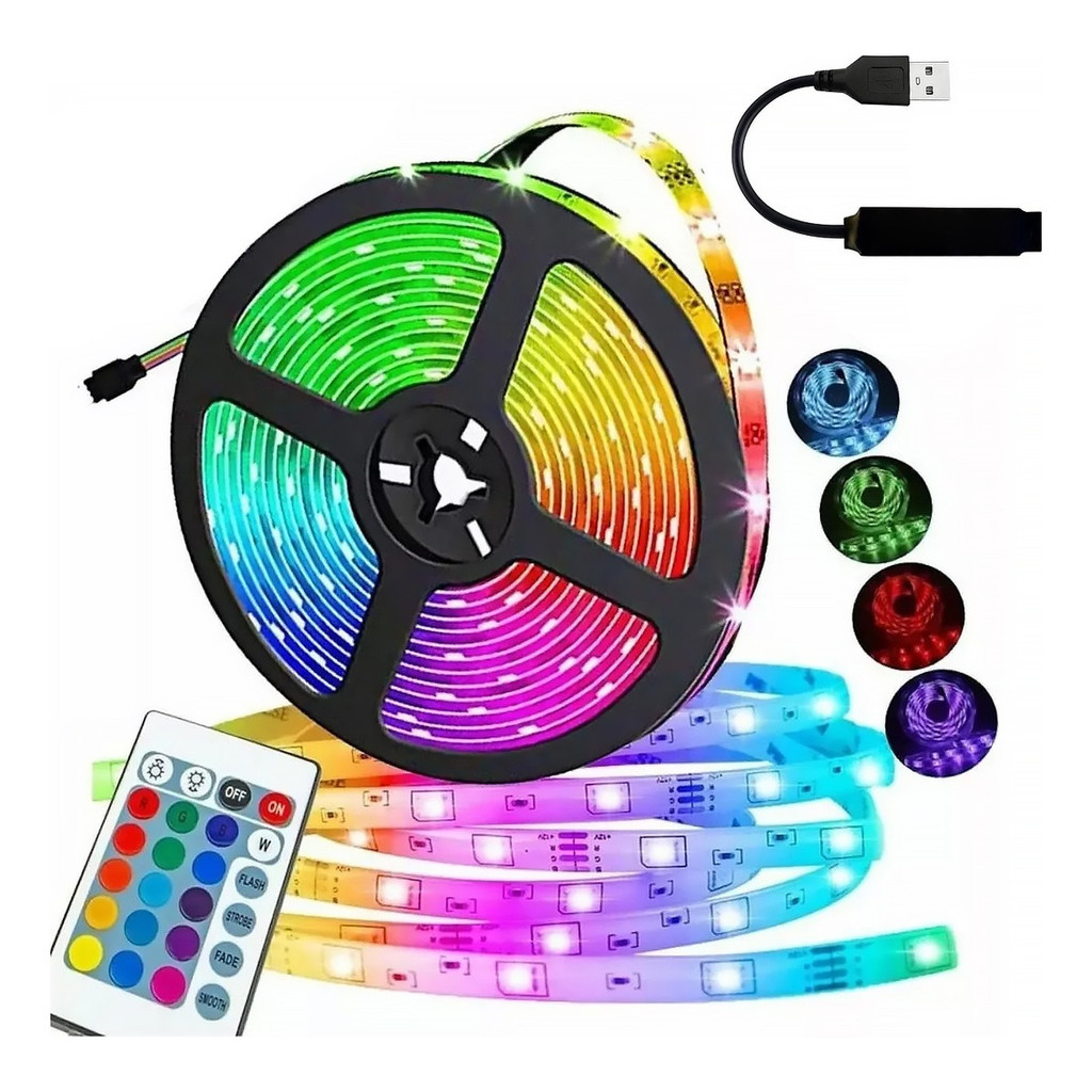 Fita Led Rgb 5050 20w Controle De Som Musica Usb 5 Metros Te