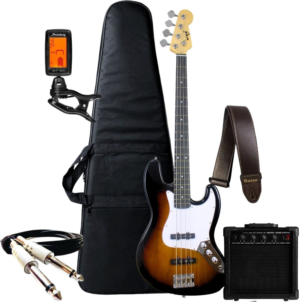 Kit Contra Baixo Bravo 4 Cordas Bb100 Passivo Jazz Bass + Acessórios + Amplificador em Oferta na Shopee