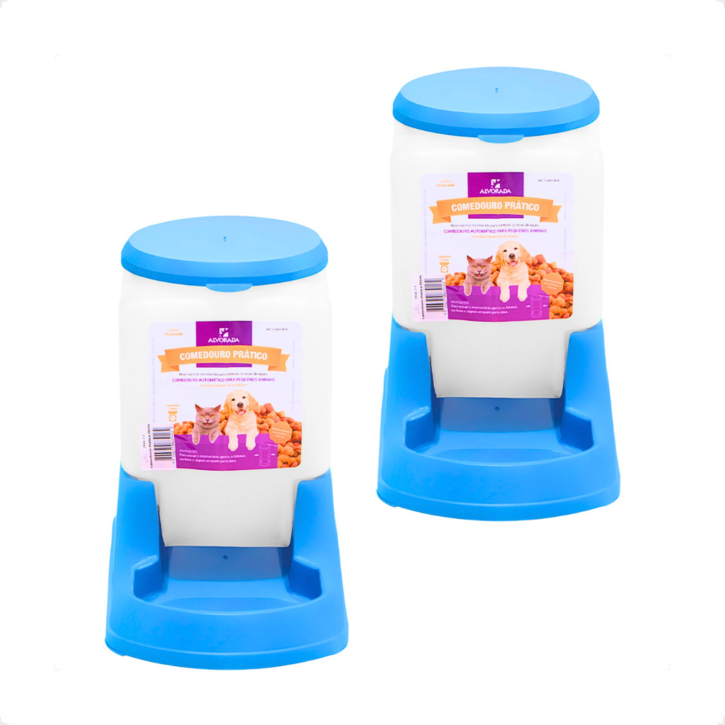 Kit 2 Comedouro Pratico Alvorada 3 Litros - Azul em Oferta na Shopee