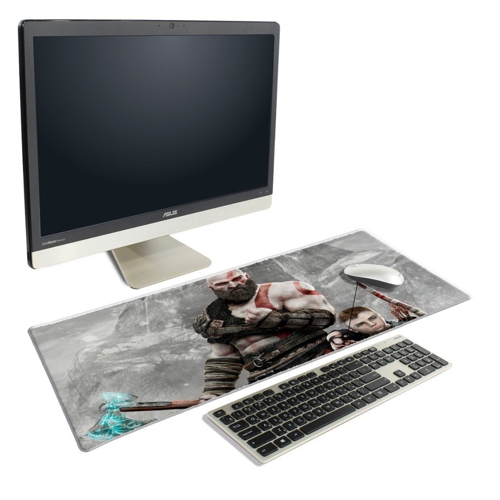 Mousepad Gamer Grande Estampa Guerreiro Machado Elétrico Estilo Deus da Guerra Teclado