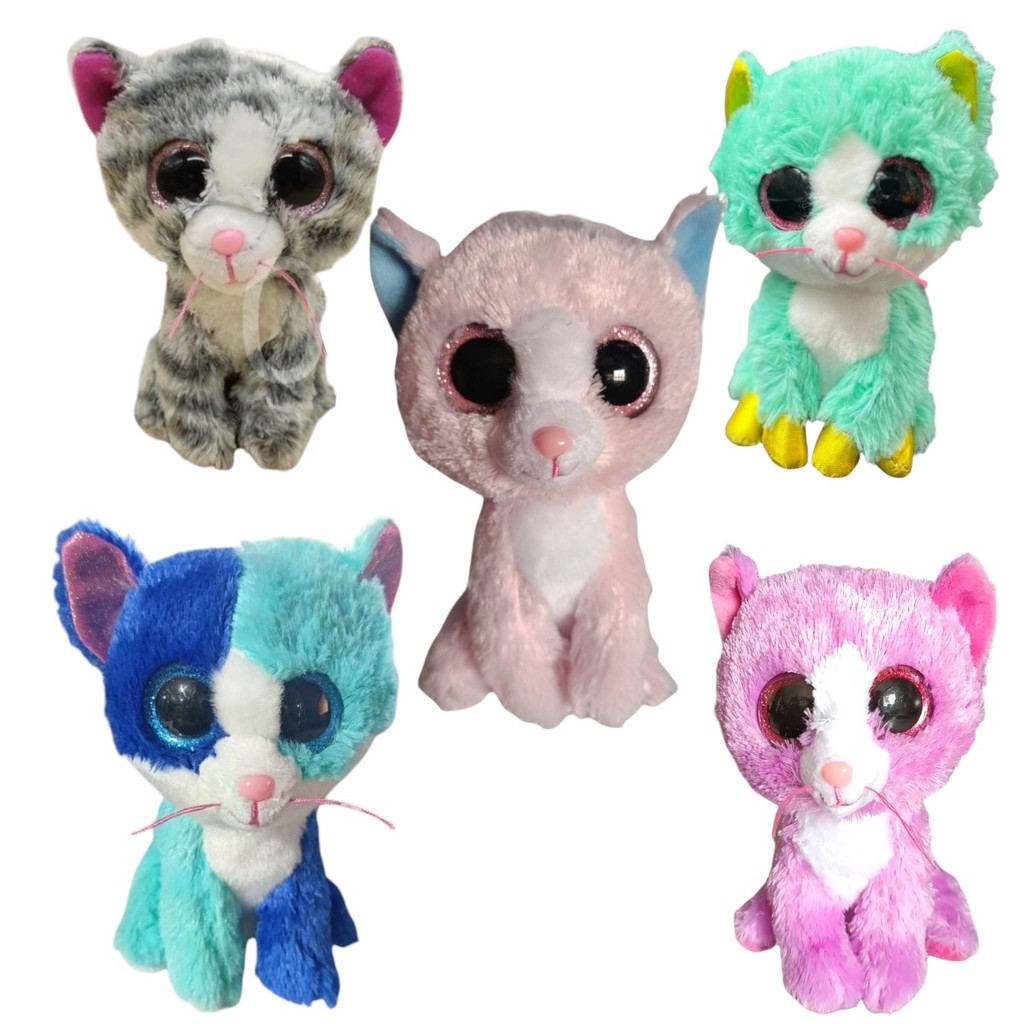 Kit 23 Pelúcias Gato Animais Olhos Brilhantes Tynny Zoiudo Animal Gatinho 16 cm