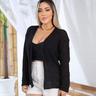 Carigan Kimono Feminino Casaquinho Preto Fashion em Oferta na Shopee