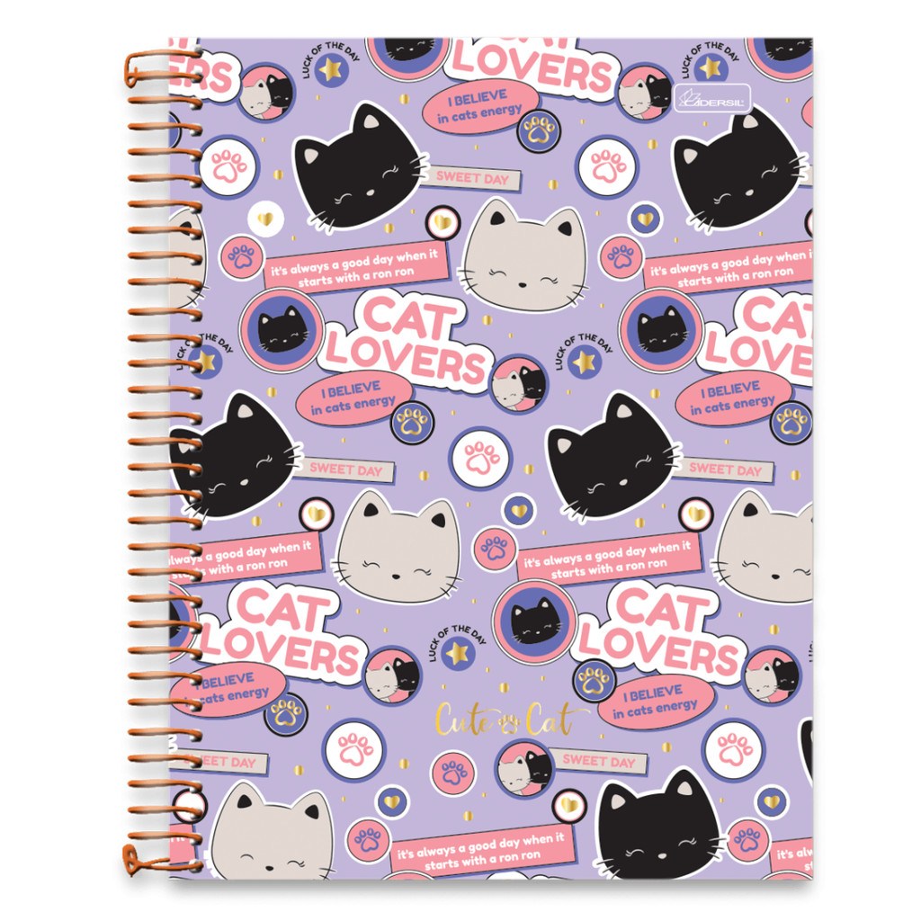 Caderno 15 Matérias Colegial Cut & Cat 240 Folhas - CADERSIL MODELO:CAT LOVERS em Oferta na Shopee