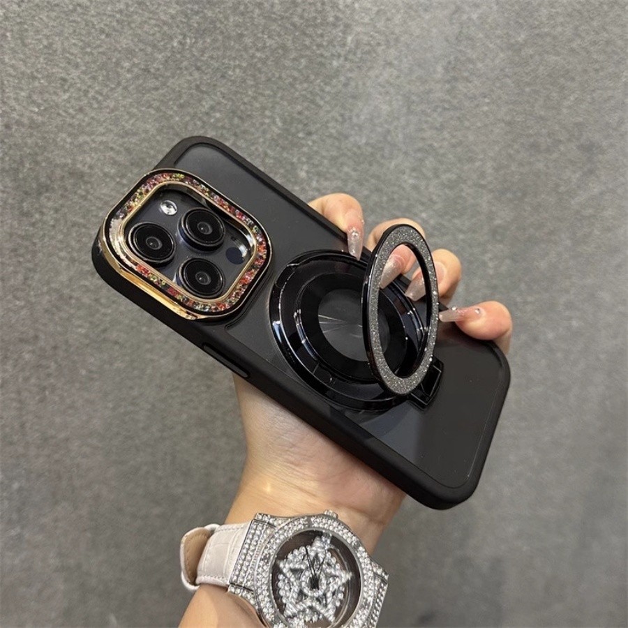 Capa  IPhone com lente de Strass colorida e suporte magnético brilhante para iPhone 11 12 13 14 15  Pro ProMAX