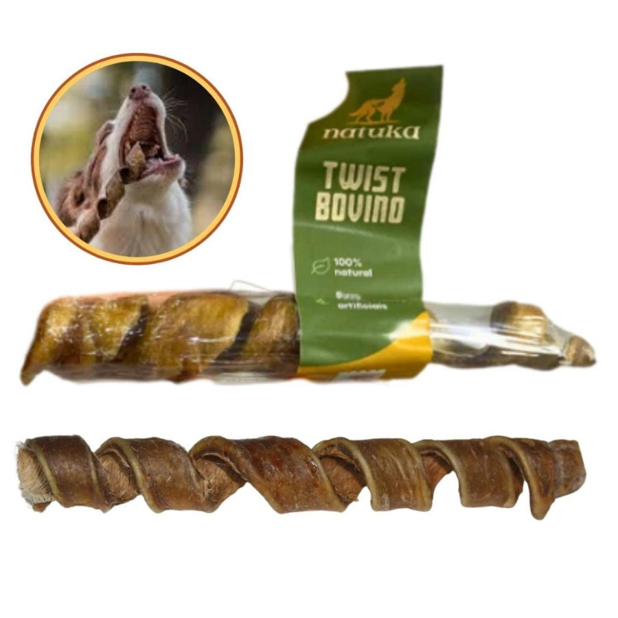 Petisco Twist Couro Bovino Desidratado Mordedor 100% Natural Para Cães e Gatos - Natuka