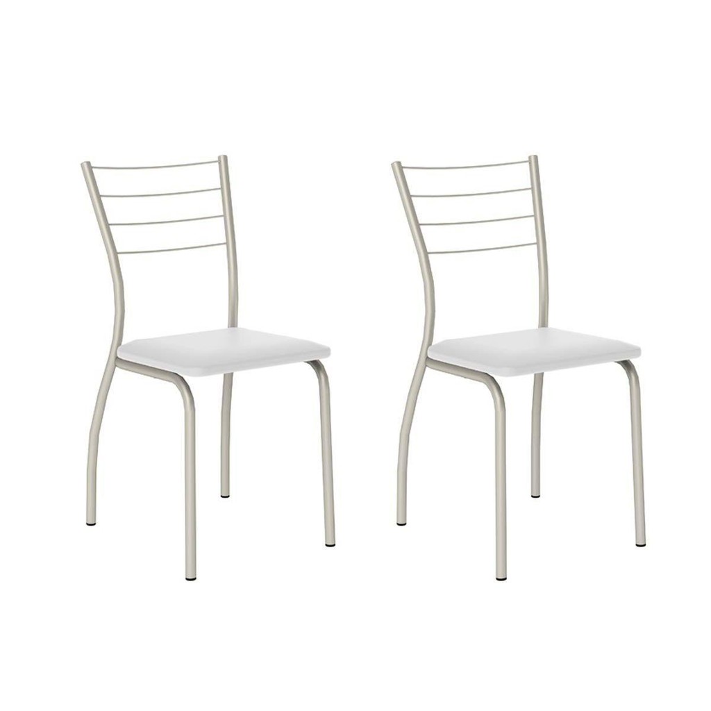 Cadeira Sala de Jantar 1700 Kit Aço 2 Uni Prata - Assento Courano Branco - Carraro - Home & Living