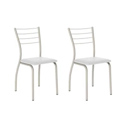 Cadeira Sala de Jantar 1700 Kit Aço 2 Uni Prata - Assento Courano Branco - Carraro