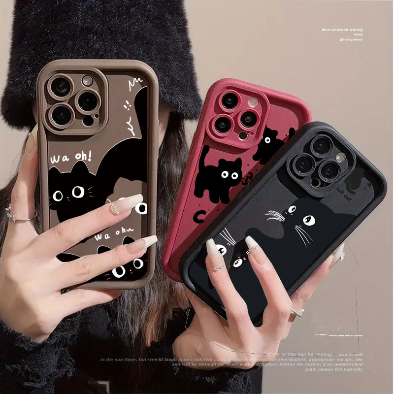 Capa De Telefone Para Samsung Galaxy A55 A54 A15 A14 A35 A12 A22 5G A72 A06 A70 A01 A16 Gato Preto Dos Desenhos Animados