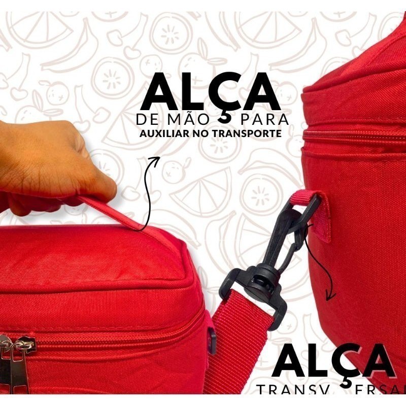 Bolsa Térmica Quadrado de Mão com Alça Ajustável Lancheira para Marmita em Tecido Impermeável
