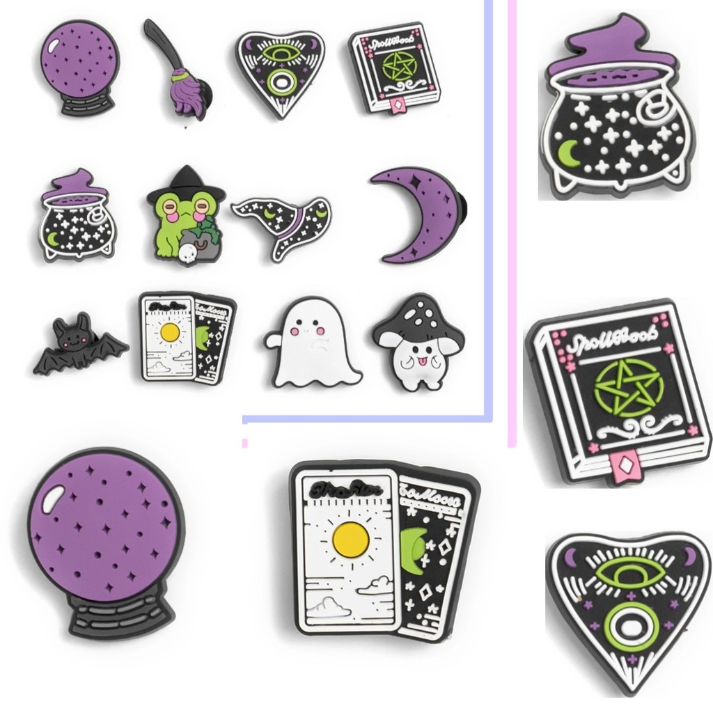 Bonito Pequenos Animais Sapo Morcego Jibitz design PVC Borracha Macia Jibbits Estilo Halloween Lua Xadrez E Cartões Chap