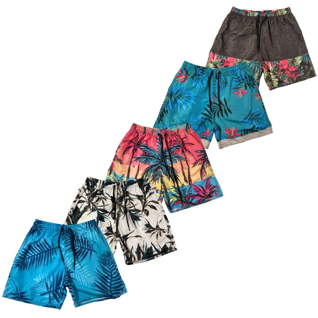 Kit 5 Short Masculino Bermuda Mauricinho Praia Tactel Estampado Surf