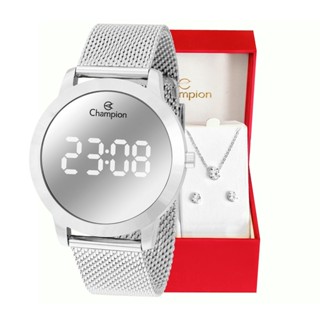 Relógio Feminino Champion Digital Espelhado Pulseira Mesh CH40106S Colar e brincos em Oferta na Shopee