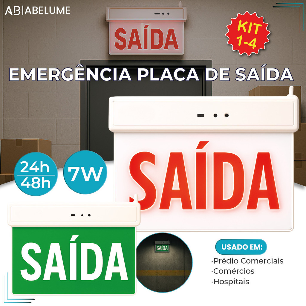 Placa Sinalizadora Dupla Saída Led 7W Vermelho ou Verde com Autonomia 5h 110V/220V em Oferta na Shopee