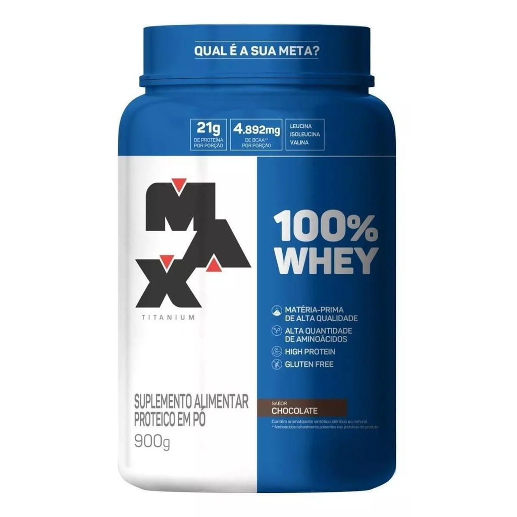 100% Whey Pote Sabor Chocolate 900G Max Titanium