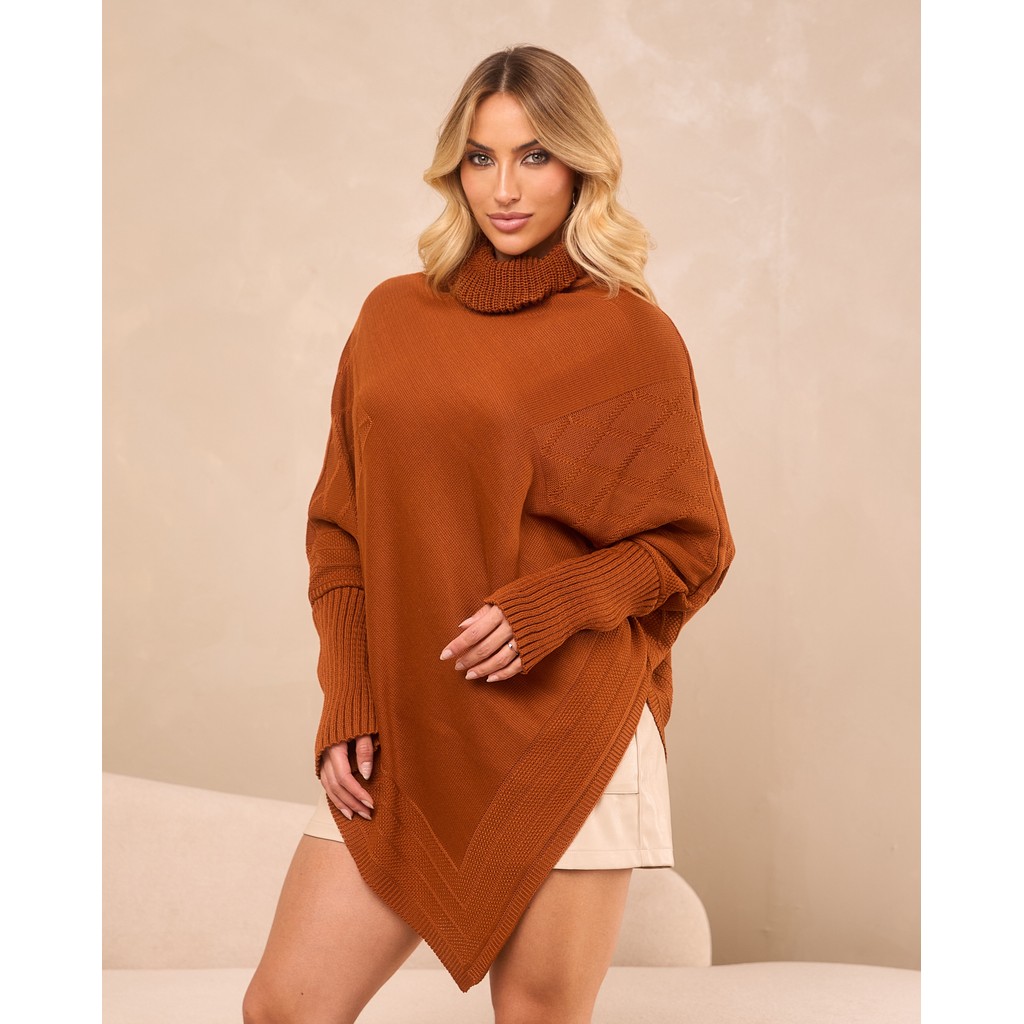 Poncho Triangulo Gola Alta Tricot Inverno em Oferta na Shopee