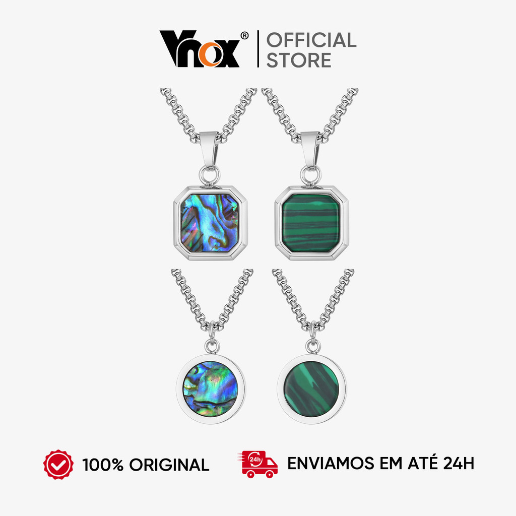 Vnox Aço Inoxidável Hipoalergênico Quadrado Malaquita Abalone Concha Pingente Colar 15x19.5x4mm Caixa Corrente Jóias Pre em Oferta na Shopee