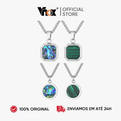 Vnox Aço Inoxidável Hipoalergênico Quadrado Malaquita Abalone Concha Pingente Colar 15x19.5x4mm Caixa Corrente Jóias Pre