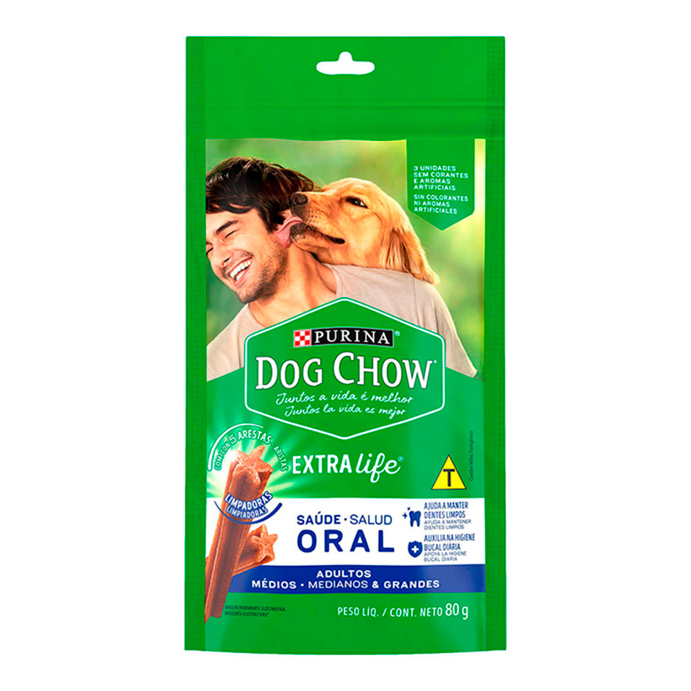 Petisco Dog Chow Extra Life Saúde Oral Para Cães Médios e Grandes 80g - Pets