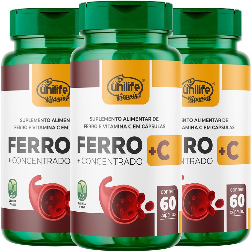 Ferro + Vitamina C 3 X 60 Cápsulas Unilife