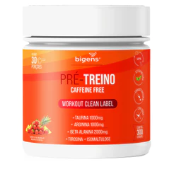 Bigens Pré-Treino Sem Cafeína 300g – Morango e Abacaxi – Clean Label, Natural, Caffeine Free