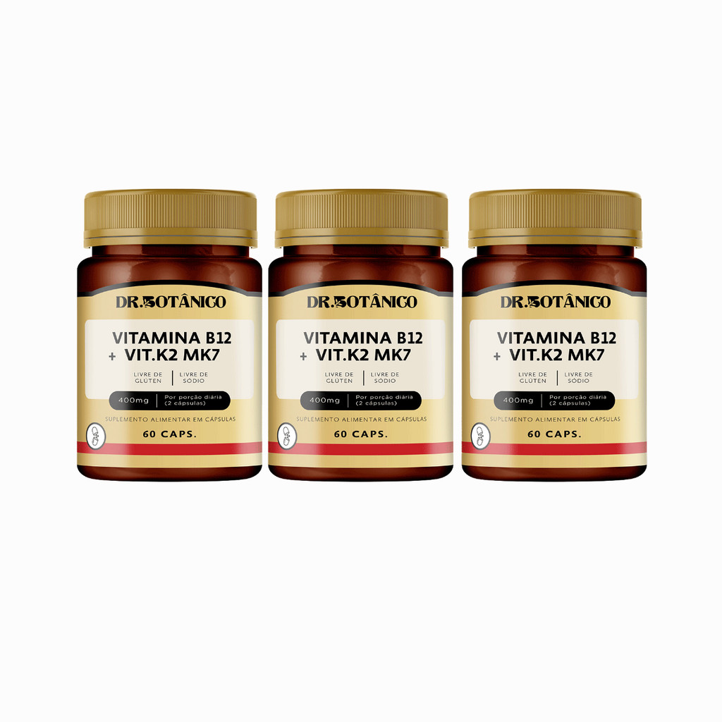 KIT 3 VITAMINA B12 + VITAMINA K2 MK7 400MG 60CAPS - DR. BOTÂNICO