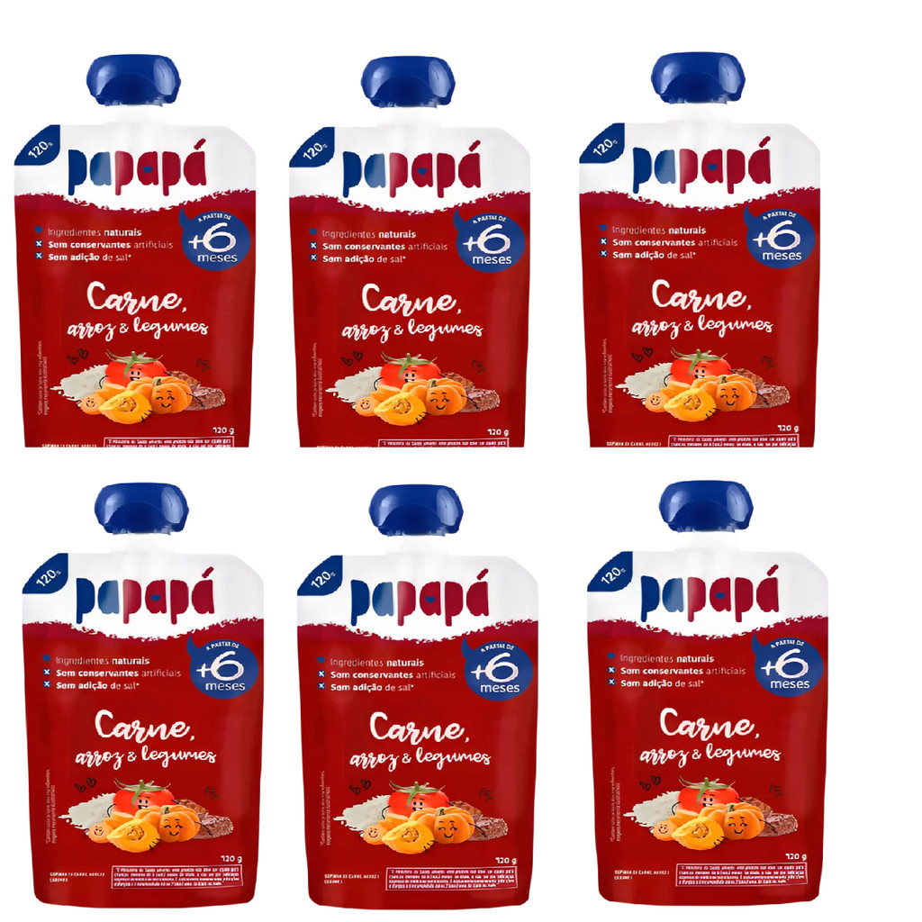 Kit 6x Papinha De Carne, Arroz E Legumes Papapá 120g
