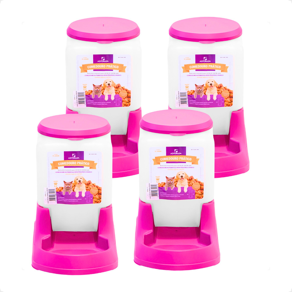 Kit 4 Comedouro Pratico Alvorada 3 Litros - Rosa