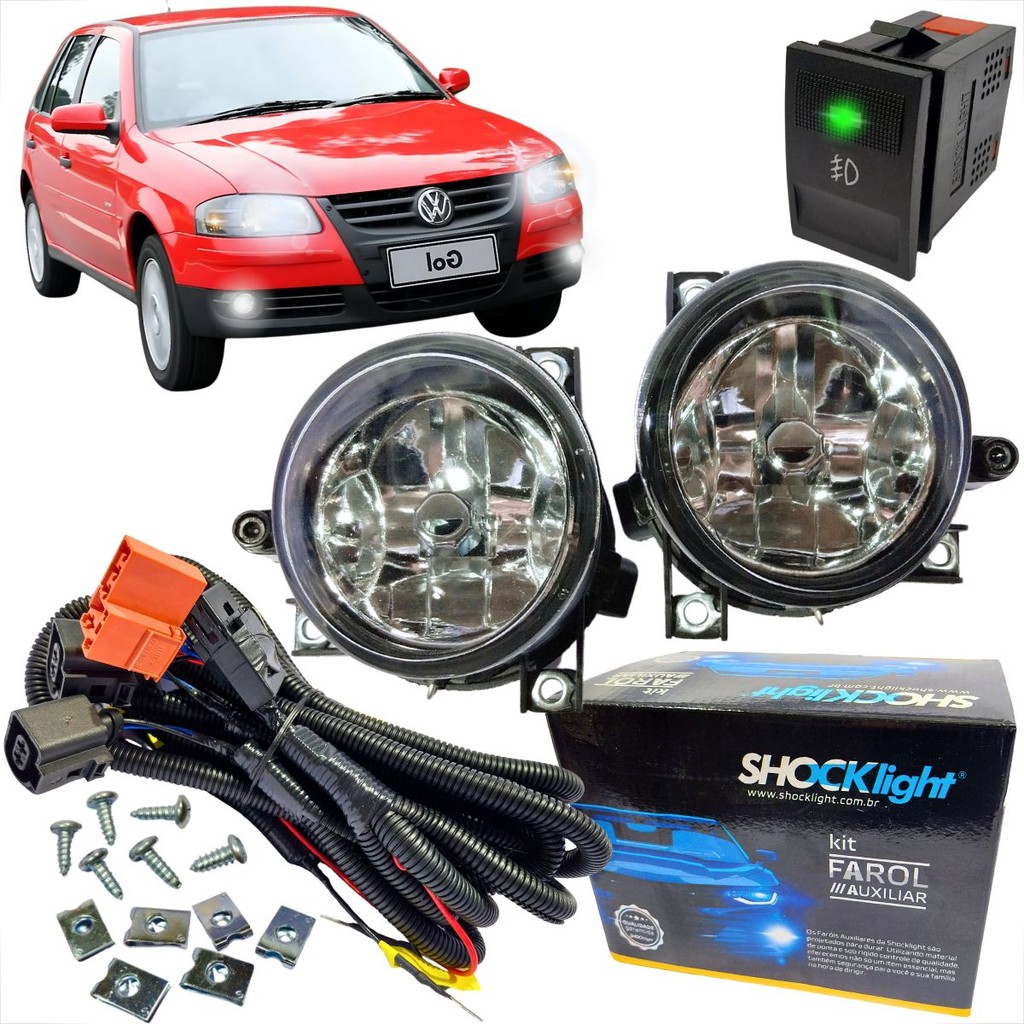 KIT FAROL DE MILHA VW GOL PARATI SAVEIRO VOLKSWAGEN G4 2006 2007 2008 2009 COM BOTAO MODELO ORIGINAL